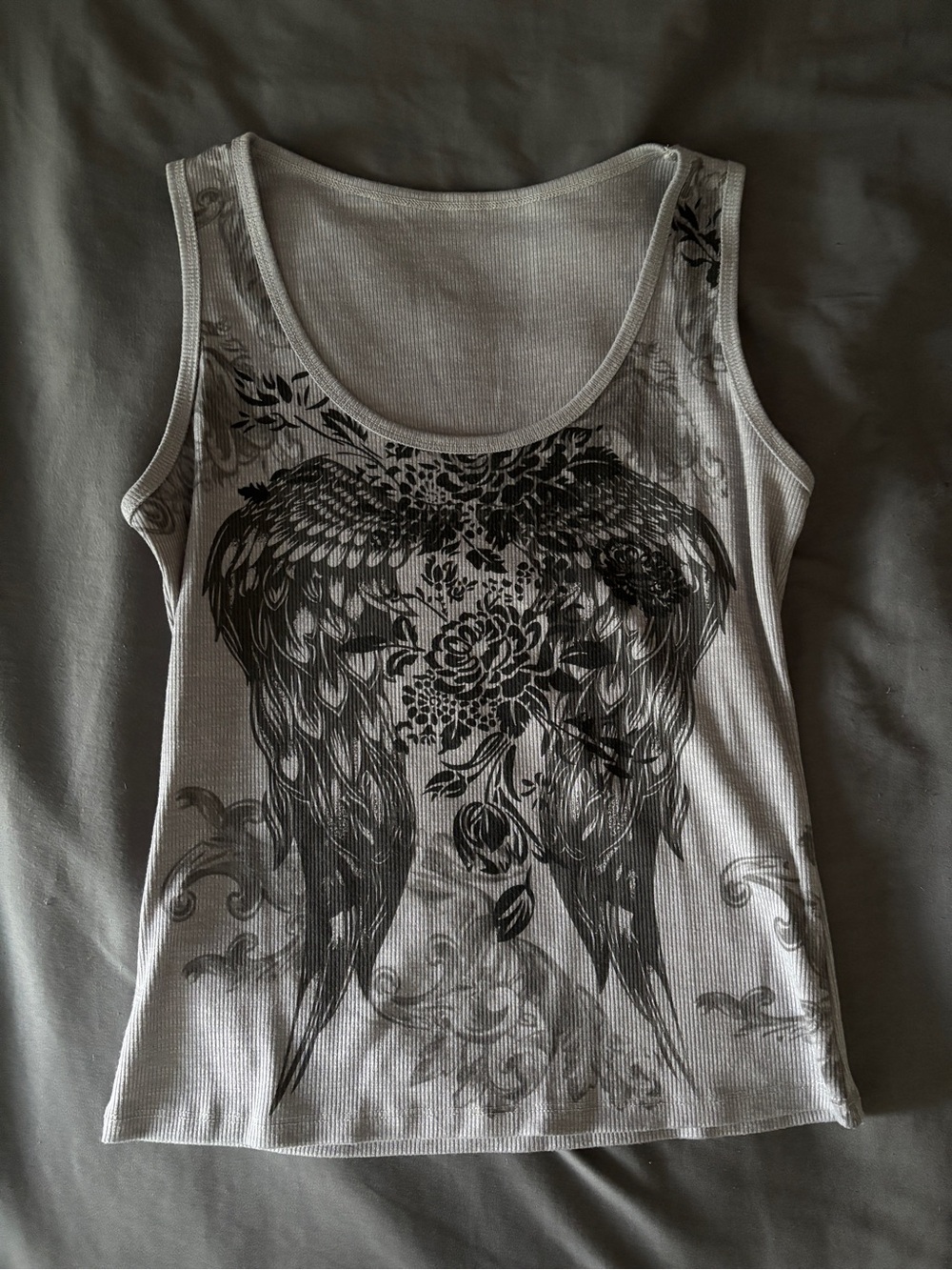 Grey Graphic Wing Tank Top